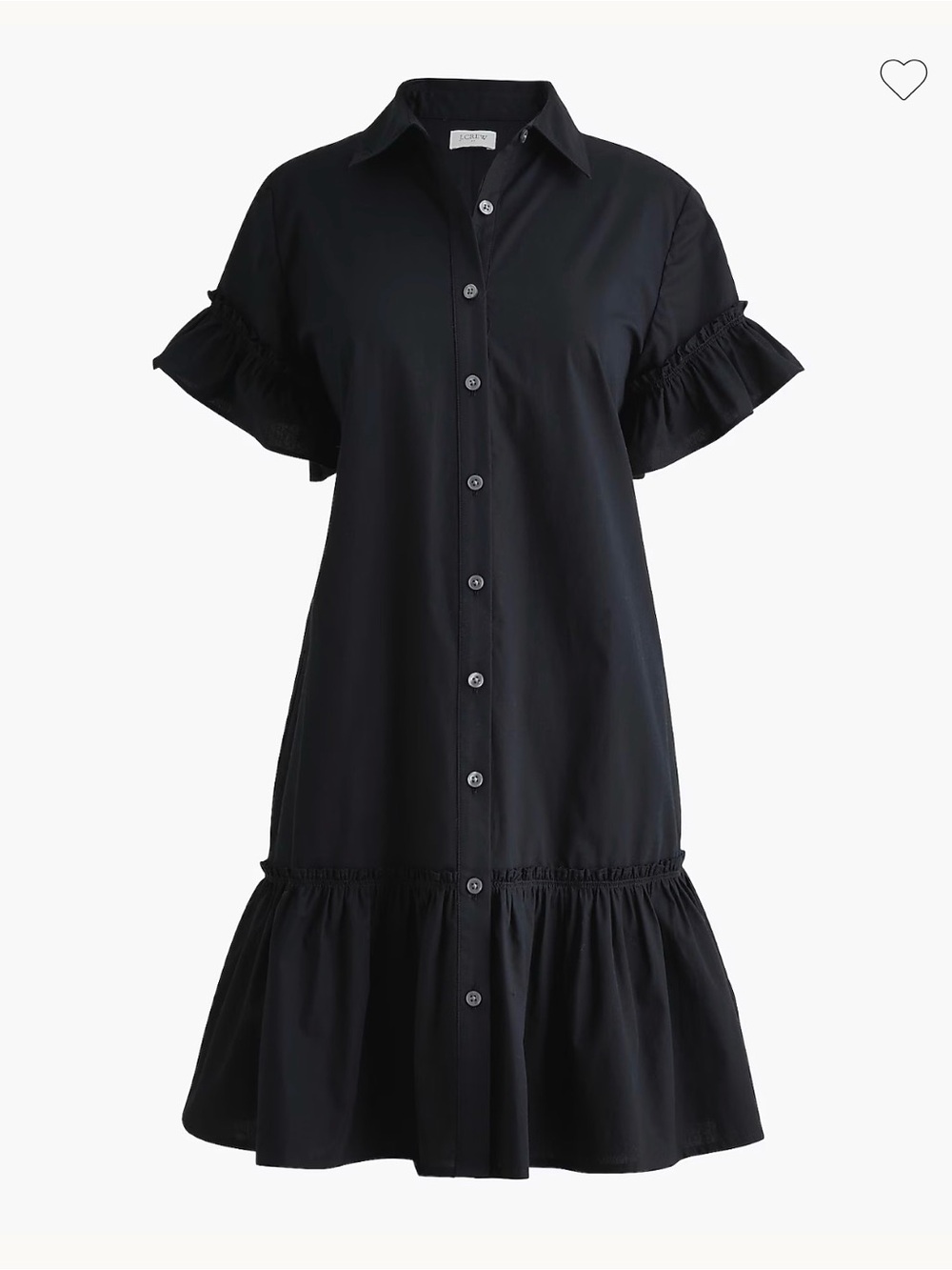 J. Crew Black Short-Sleeve Button-Front Ruffle-Hem Mini Dress - Picture 1 of 10